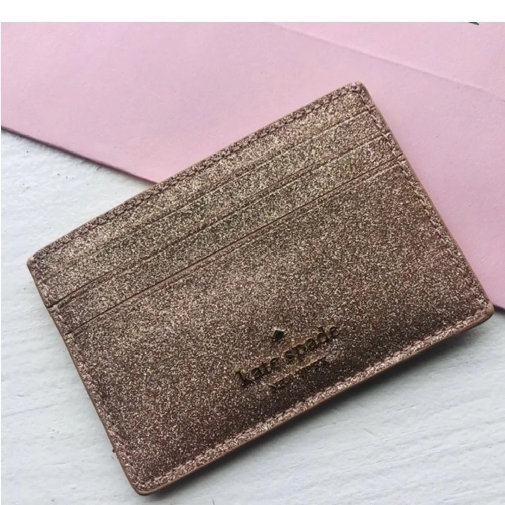 Kate Spade Gold Glitter Card Wallet Slim Card Case NWT